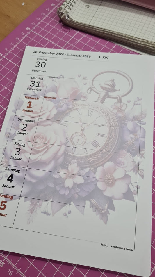 Kalender 2025 Einlagen Uhr lila