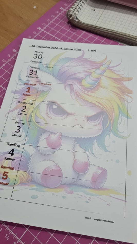 Kalender 2025 Einlagen Einhorn